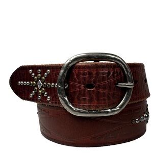 Brown Leather Studded Belt boho bohemian silver biker western southwest
